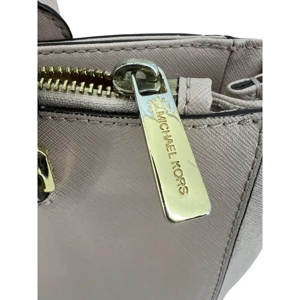 MICHAEL KORS Kellen Med Convertible Satchel Khaki Tan Beige Leather